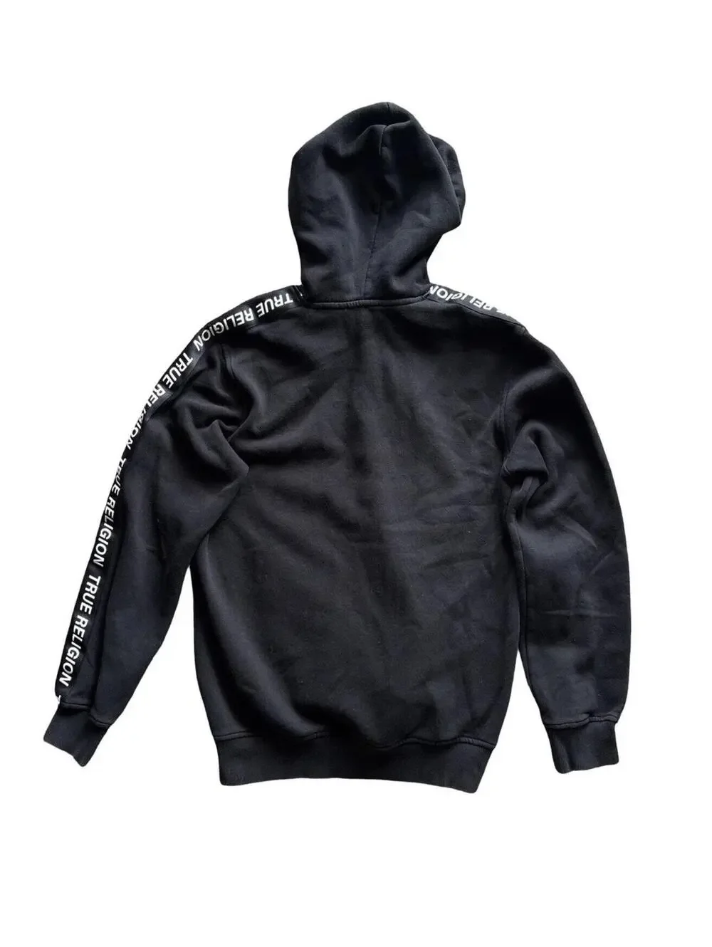 True Religion Silicone Tape Black Spellout Hoodie Pullover Size Small